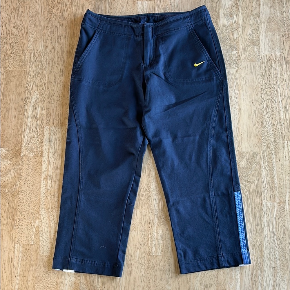 Nike Dark Blue Cropped Pants with Yellow Logo